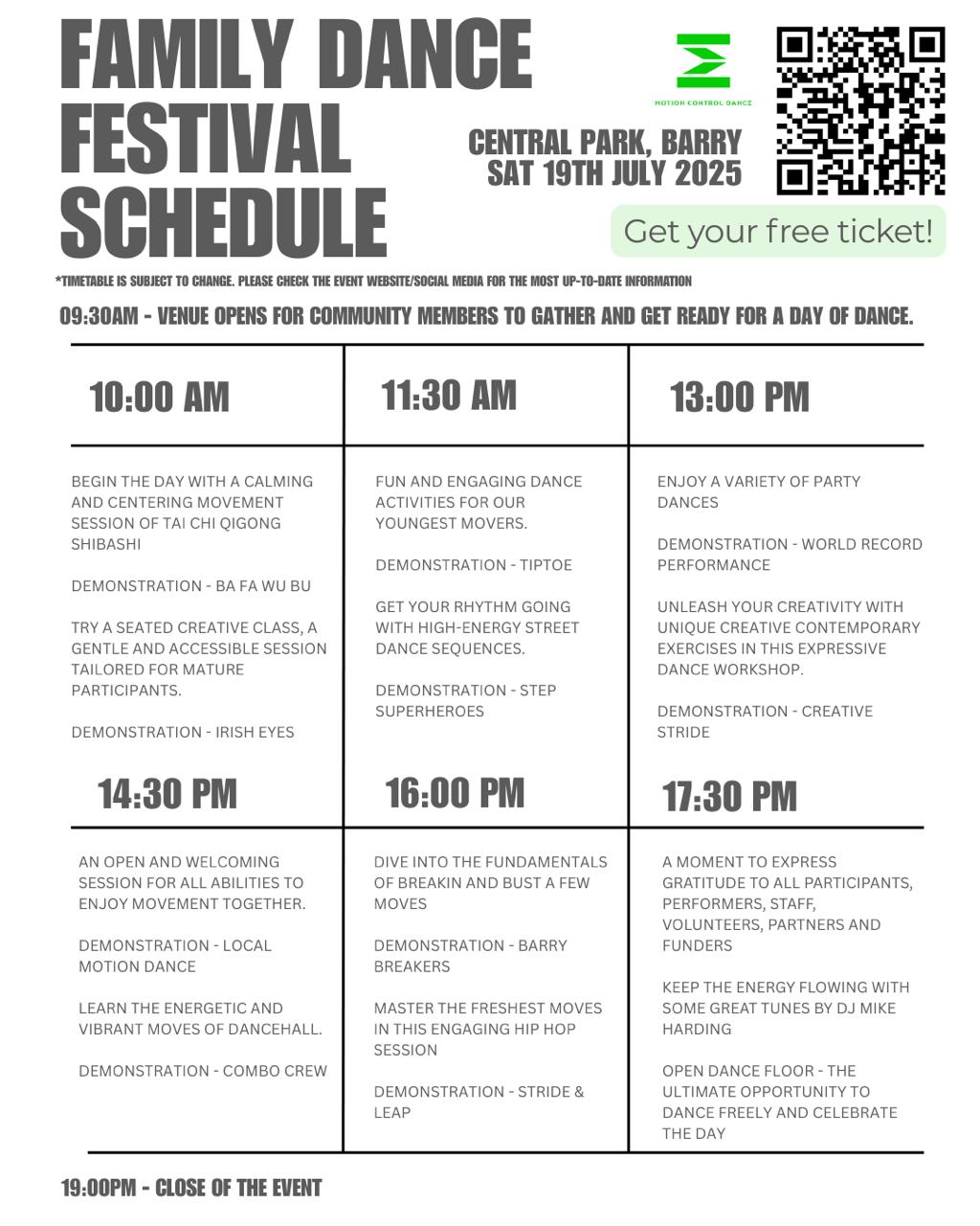 Family Dance Festival Schedule